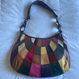 Lucky Brand vintage inspired leather patchwork purse shoulder bag boho 70’s EUC